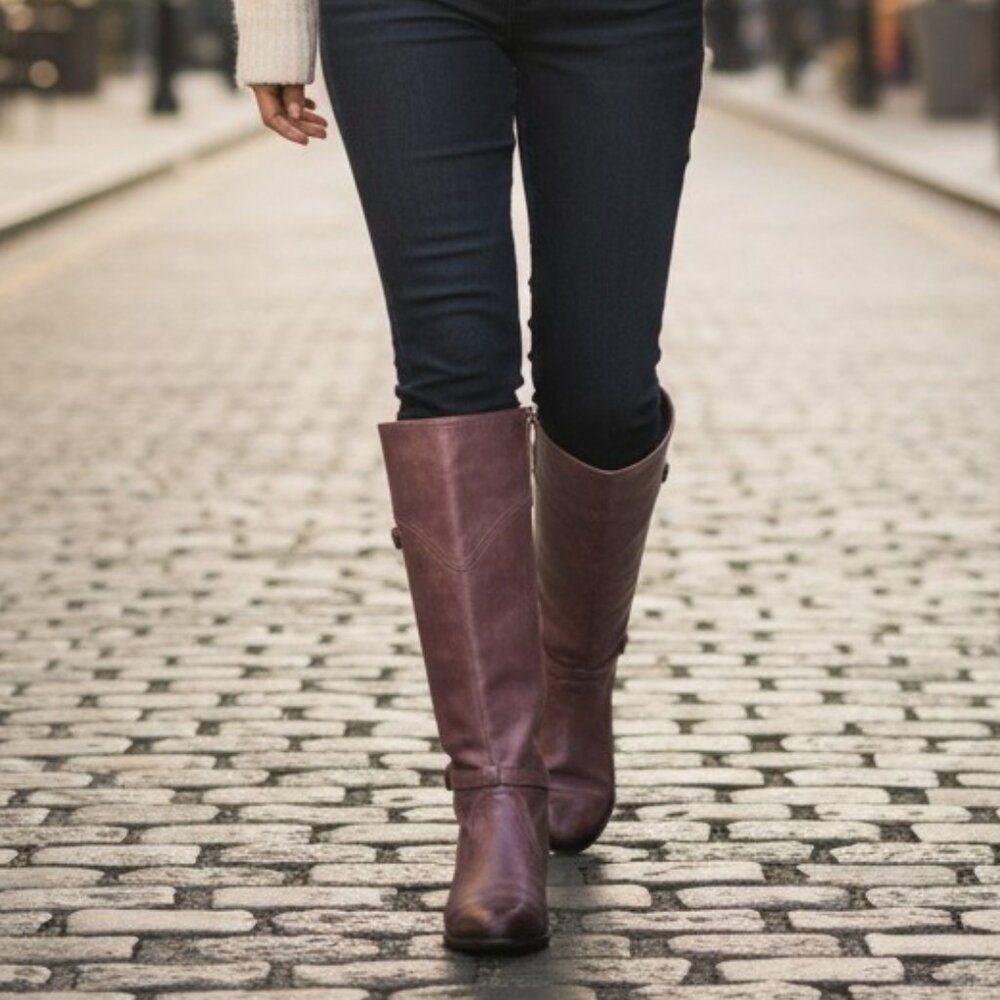 Frye Dorado Polished Genuine Leather Bordeaux/Light Red Knee High Riding… - Picture 4 of 16